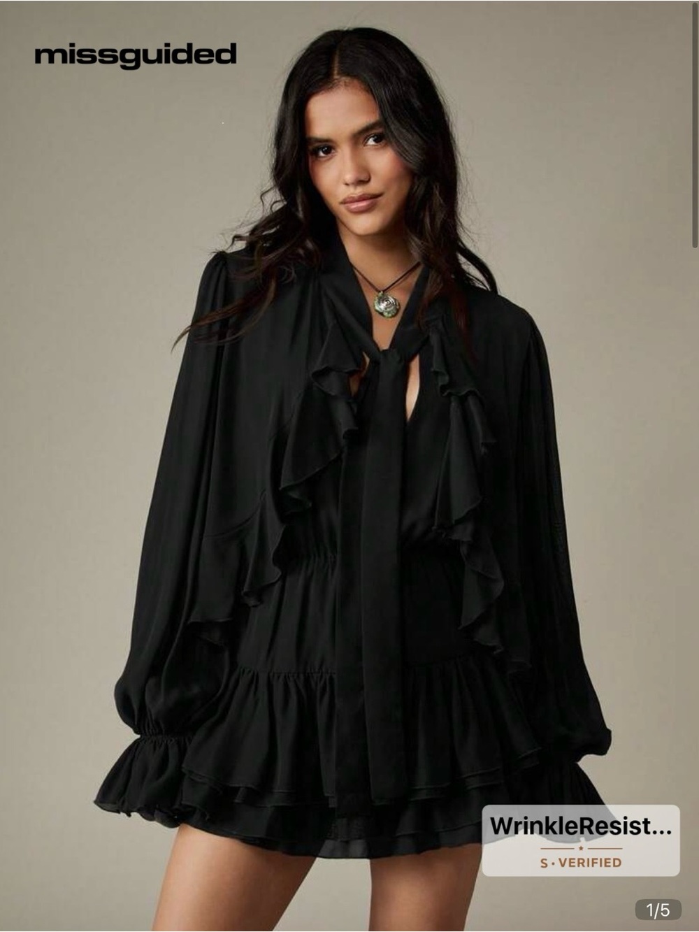 Missguided Black Ruffle Tie-Neck Dress